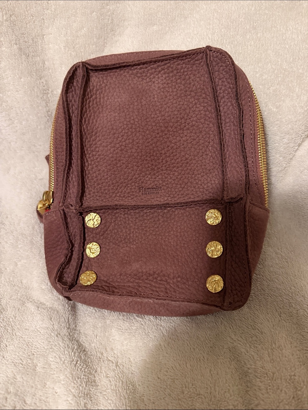 Hammitt Pebbled Leather Cosmetic Pouch in Mauve with Gold Studs